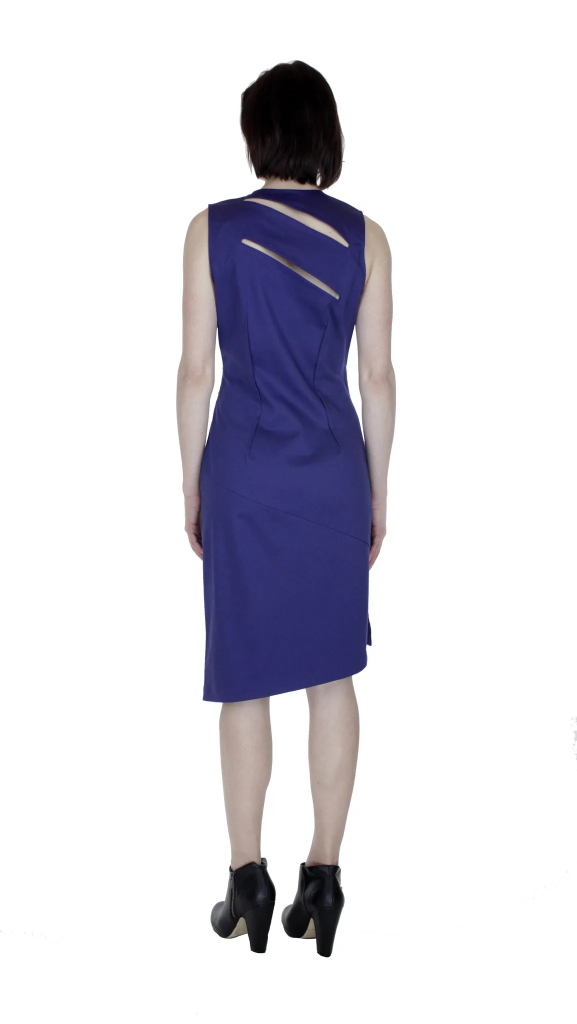 Classic Cut Out Dress w/ Reversible Obi Belt / Royal-ish Purple