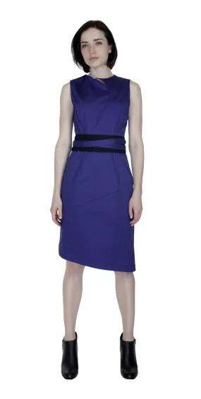 Classic Cut Out Dress w/ Reversible Obi Belt / Royal-ish Purple