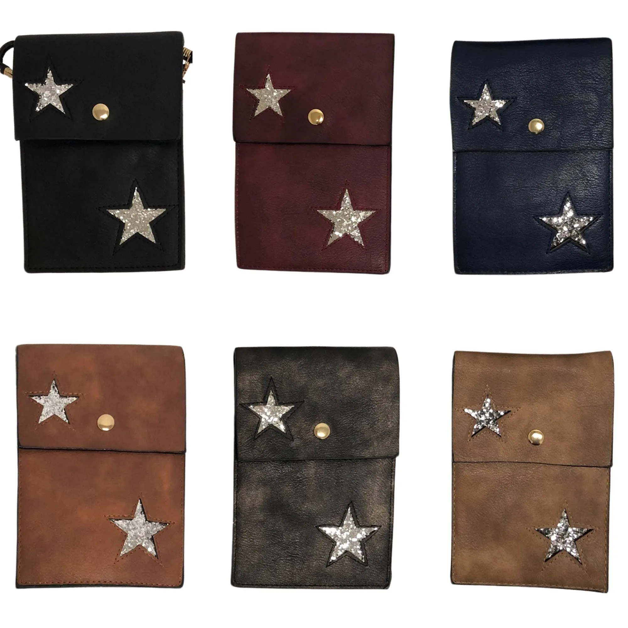 CLEARANCE MINI CROSSBODY GLITTER STAR DESIGN (CASE OF 48 - $1.75 / PIECE)  Wholesale Crossbody Bag in Assorted Colors SKU: M196-38-48