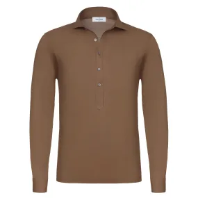 Cotton Polo Shirt in Bronze with Long Placket