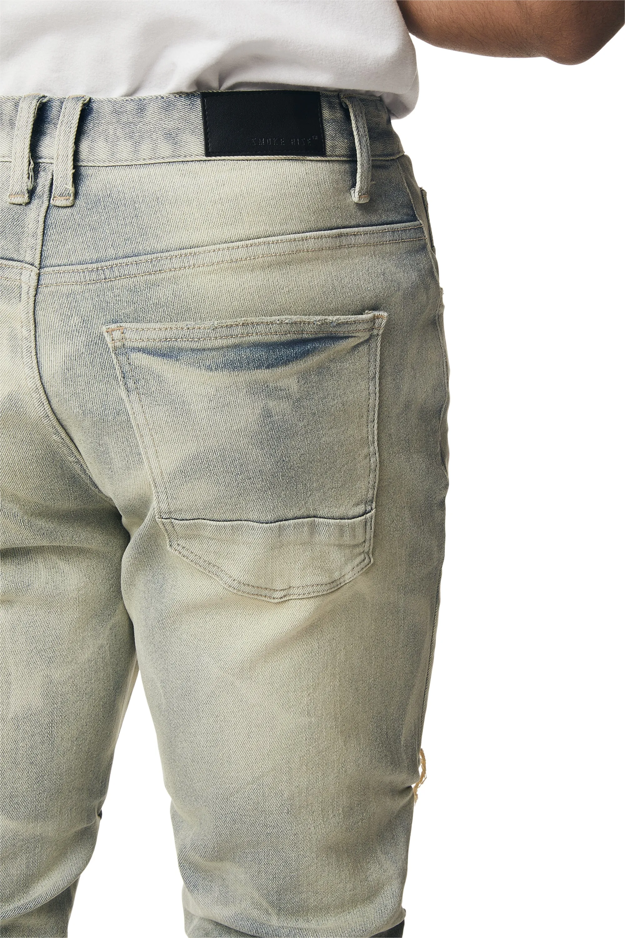 Crinkle Effect Straight Jeans - Industrial Blue