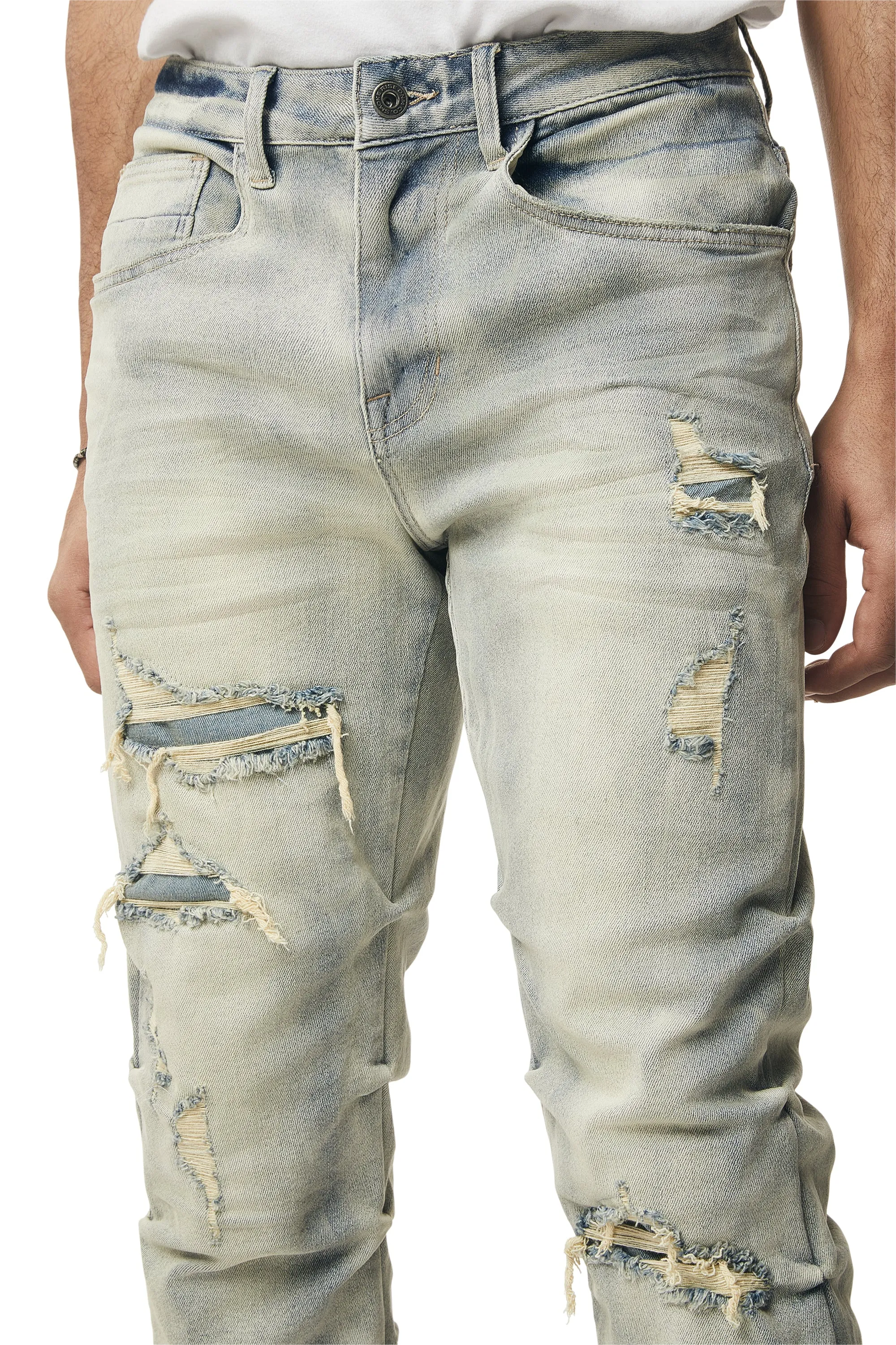 Crinkle Effect Straight Jeans - Industrial Blue