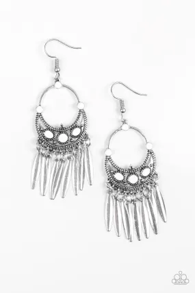 Cry Me A Riviera Silver and White Earrings - Paparazzi Accessories