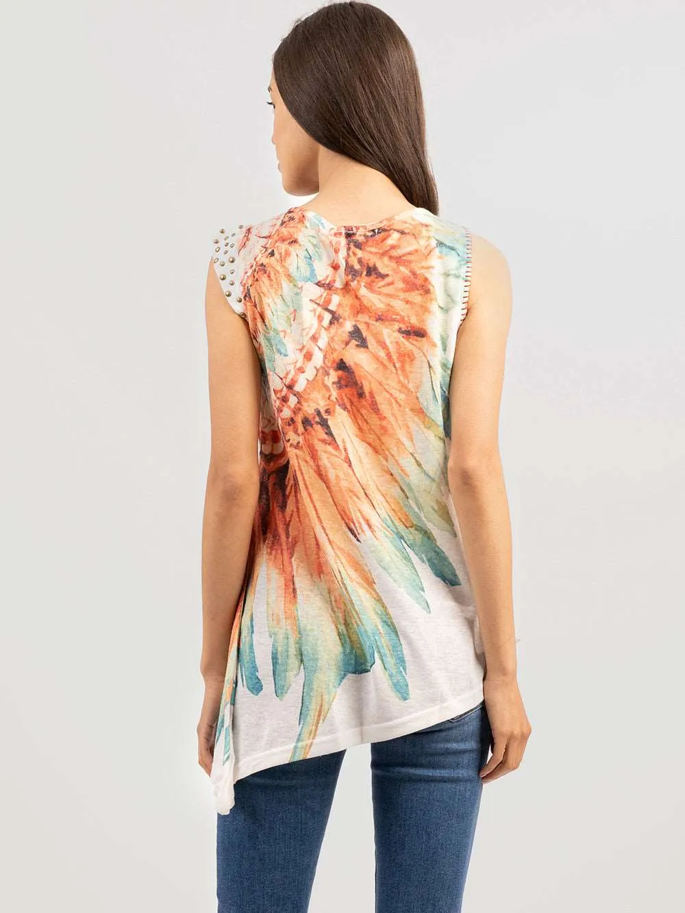 Delila Women Washed Feather Sleeveless Top Tank