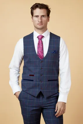 DRAKE - Navy Check Waistcoat