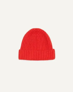 Drake's Cashmere Ribbed Knit Beanie / Orange