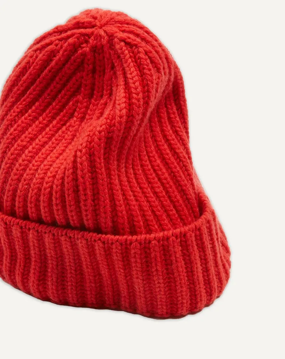 Drake's Cashmere Ribbed Knit Beanie / Orange