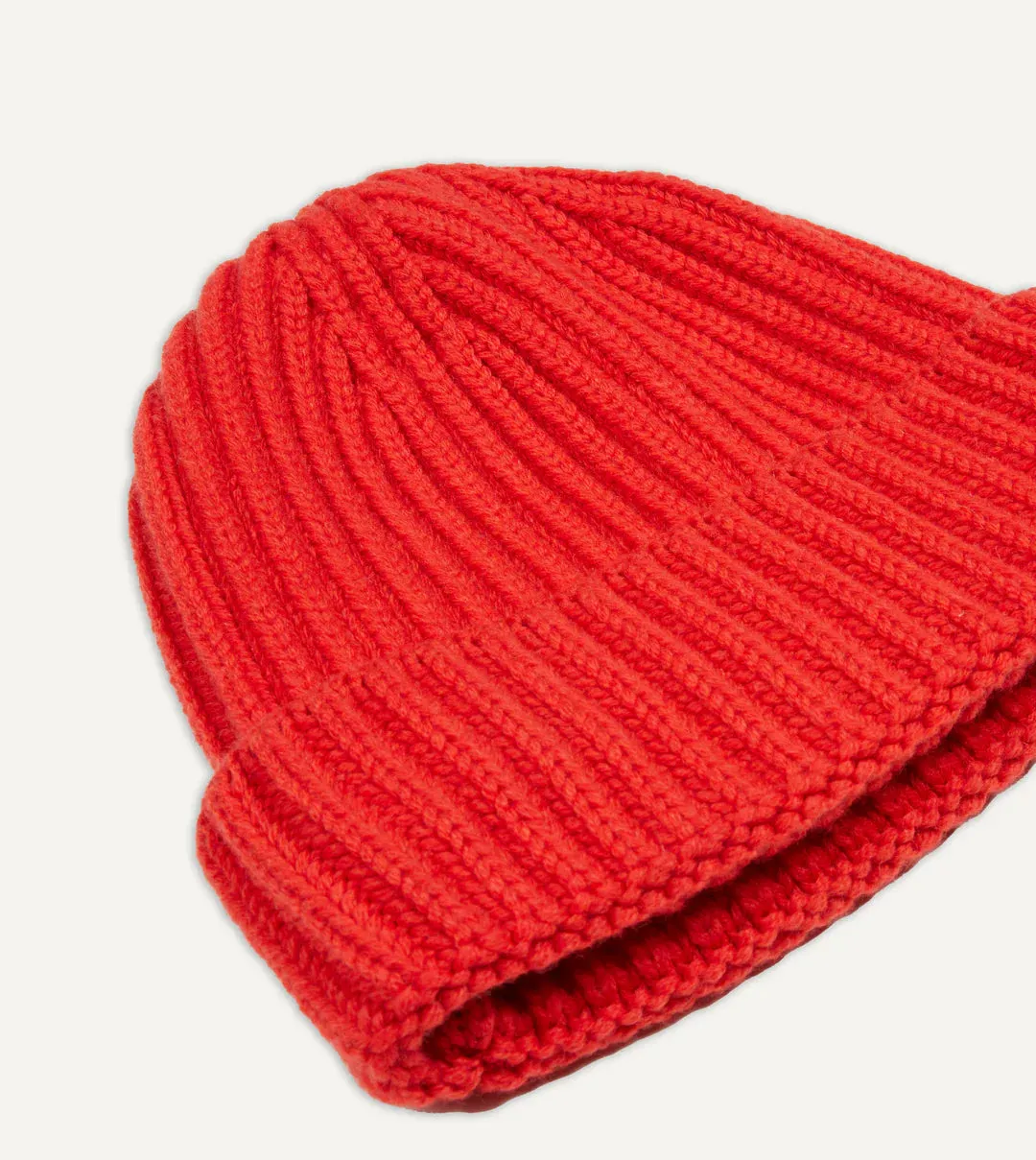 Drake's Cashmere Ribbed Knit Beanie / Orange