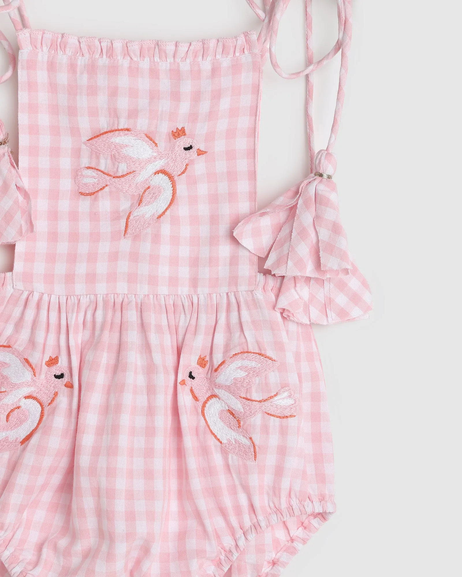 Evie Playsuit - Pink Gingham Bird