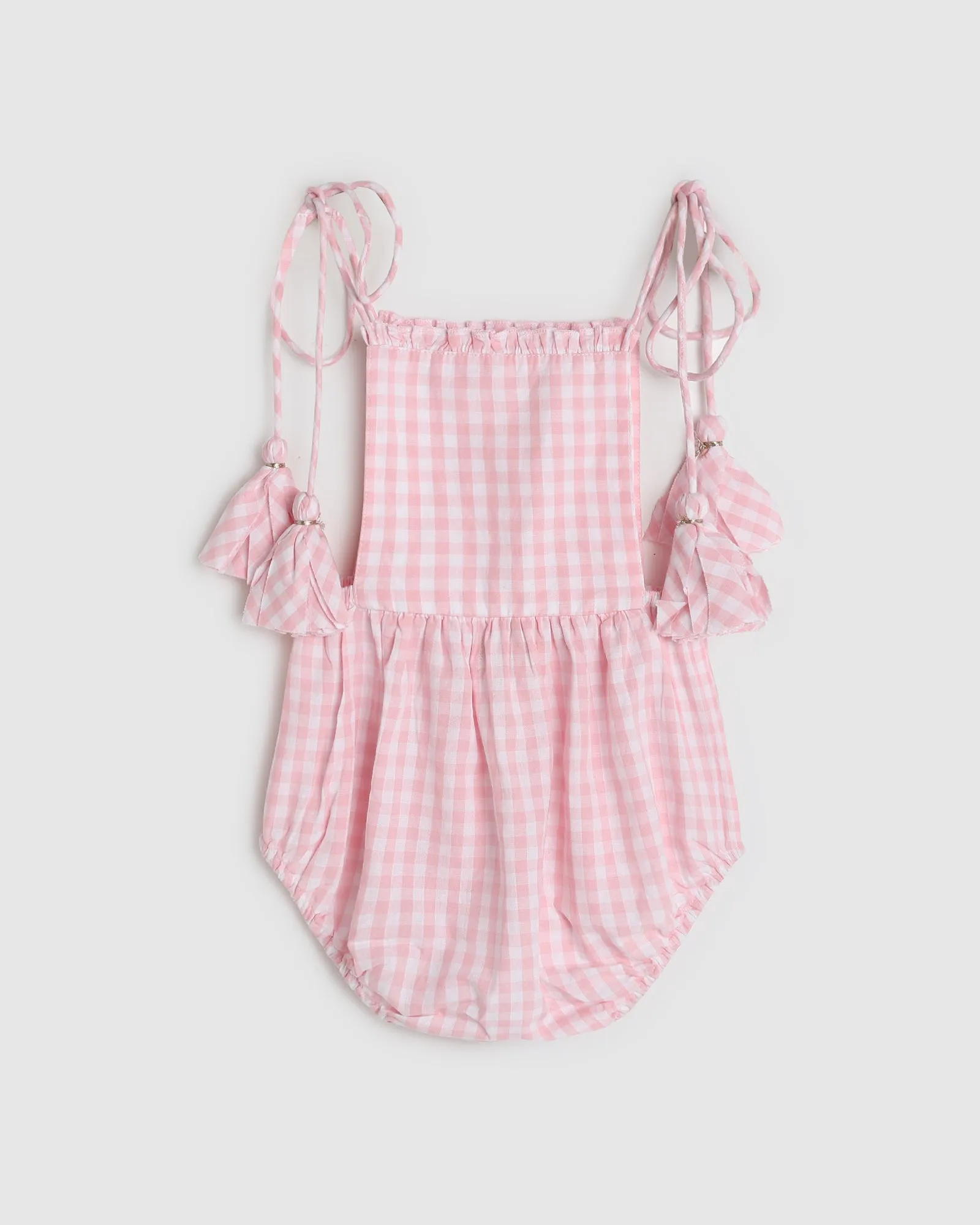 Evie Playsuit - Pink Gingham Bird