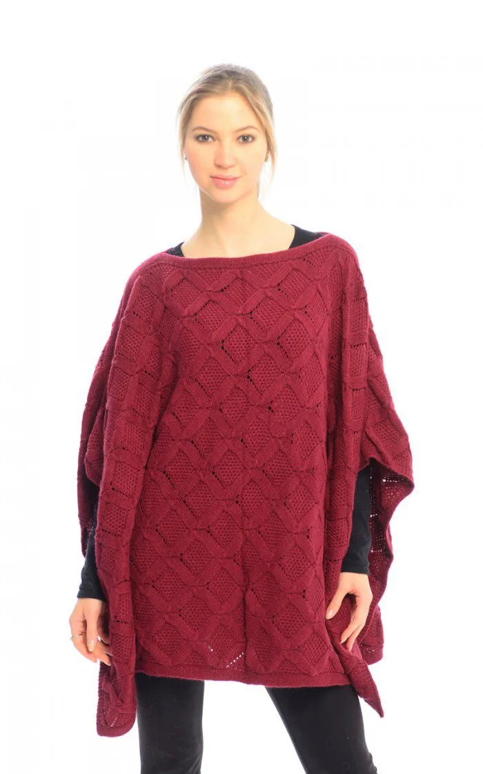 Extra Thick Crochet Knit Diamond Weave Batwing Shawl Wrap Poncho