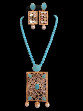 Farshi kundan pendant set in turquoise  ( READY TO SHIP)