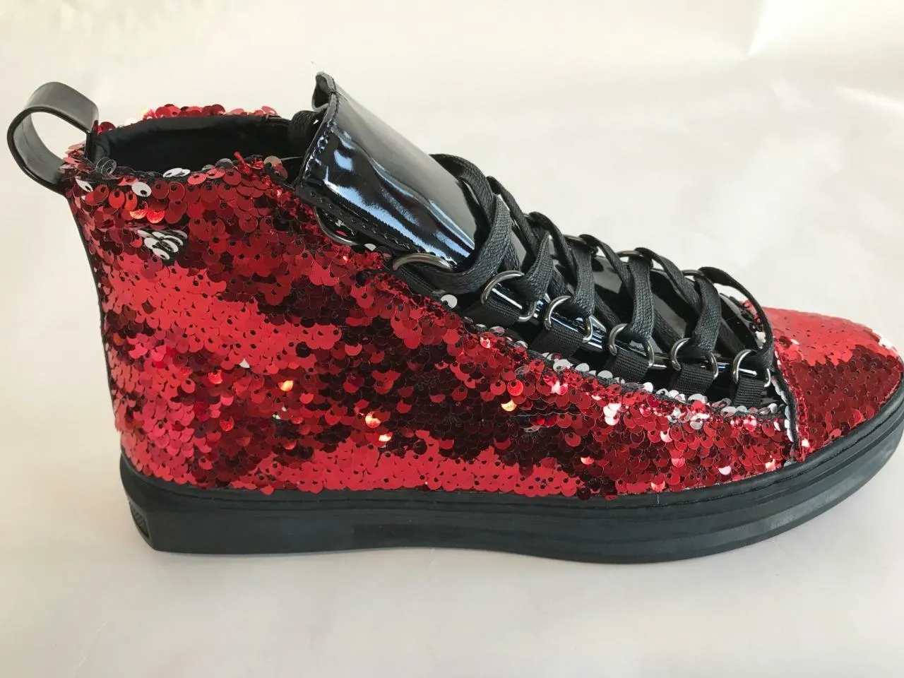 Fiesso Men's Fashion High Top Sequins Patent Sneakers Red,Black,Gold FI 2249