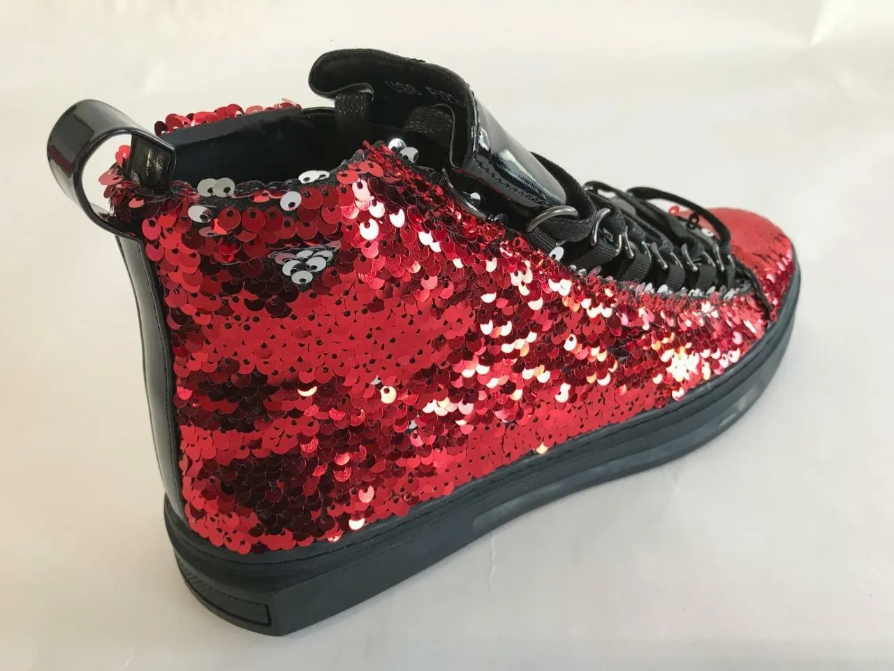 Fiesso Men's Fashion High Top Sequins Patent Sneakers Red,Black,Gold FI 2249