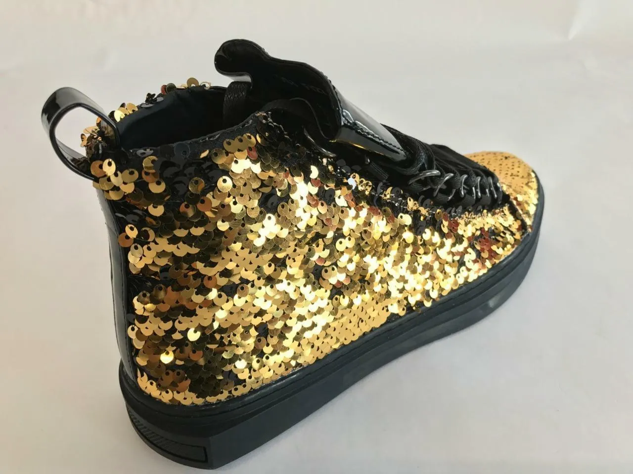 Fiesso Men's Fashion High Top Sequins Patent Sneakers Red,Black,Gold FI 2249