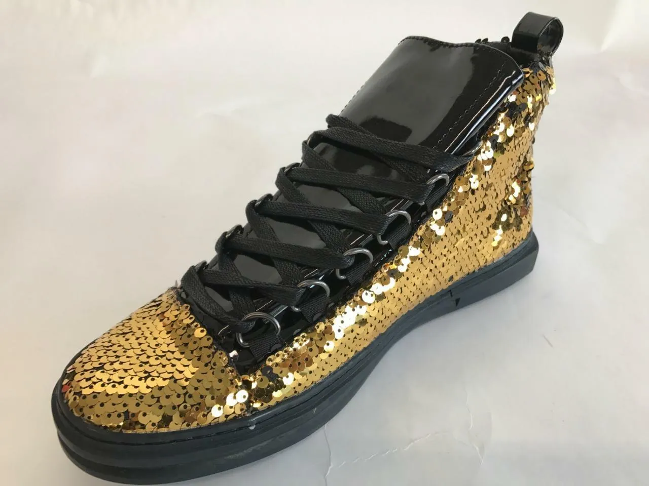 Fiesso Men's Fashion High Top Sequins Patent Sneakers Red,Black,Gold FI 2249