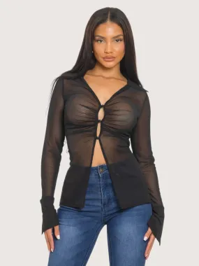 Flared Sleeved Mesh Top | Black