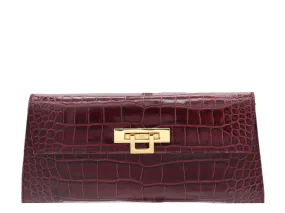 Fonteyn Clutch Orinoco 'Croc' Print Calf Leather Handbag - Wine