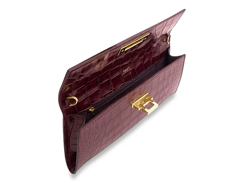 Fonteyn Clutch Orinoco 'Croc' Print Calf Leather Handbag - Wine