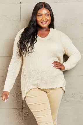 Full Size Draped Detail Knit Sweater