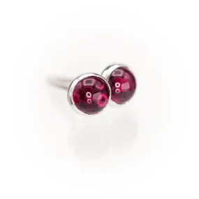 Garnet Cabochon Stud Earrings in Sterling Silver, Ready to Ship