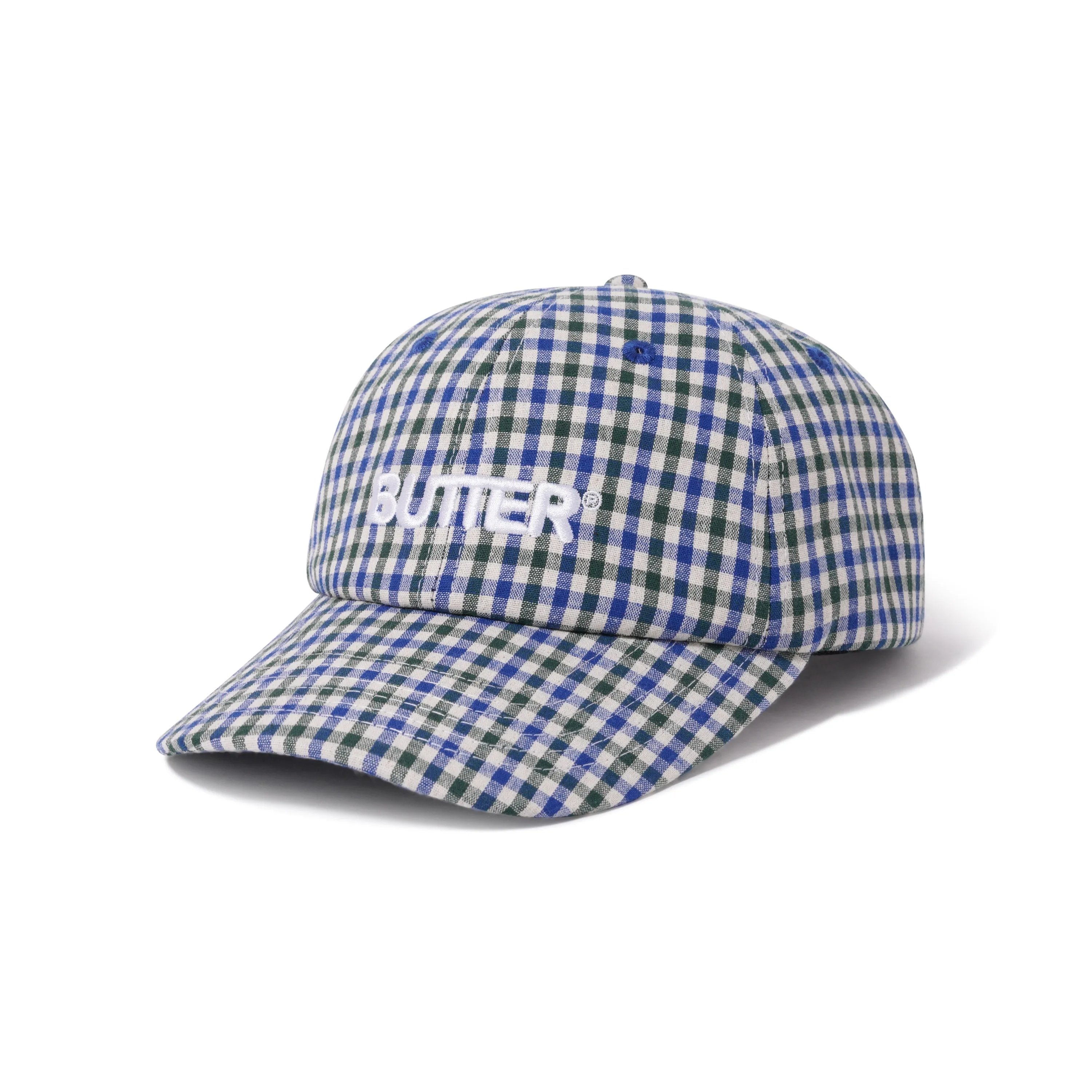 Gingham 6 Panel Cap, Fern / Blue