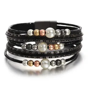 'Girinya' Pearl Beads Cuff Bracelet - black