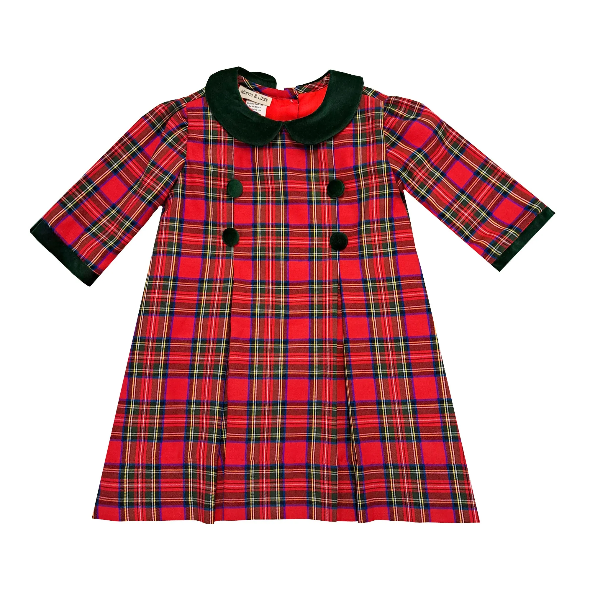 Girl's "Christmas Plaids" Pleated Buttons Dress