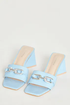 Glamorous Blue Quilted Square Toe Mules