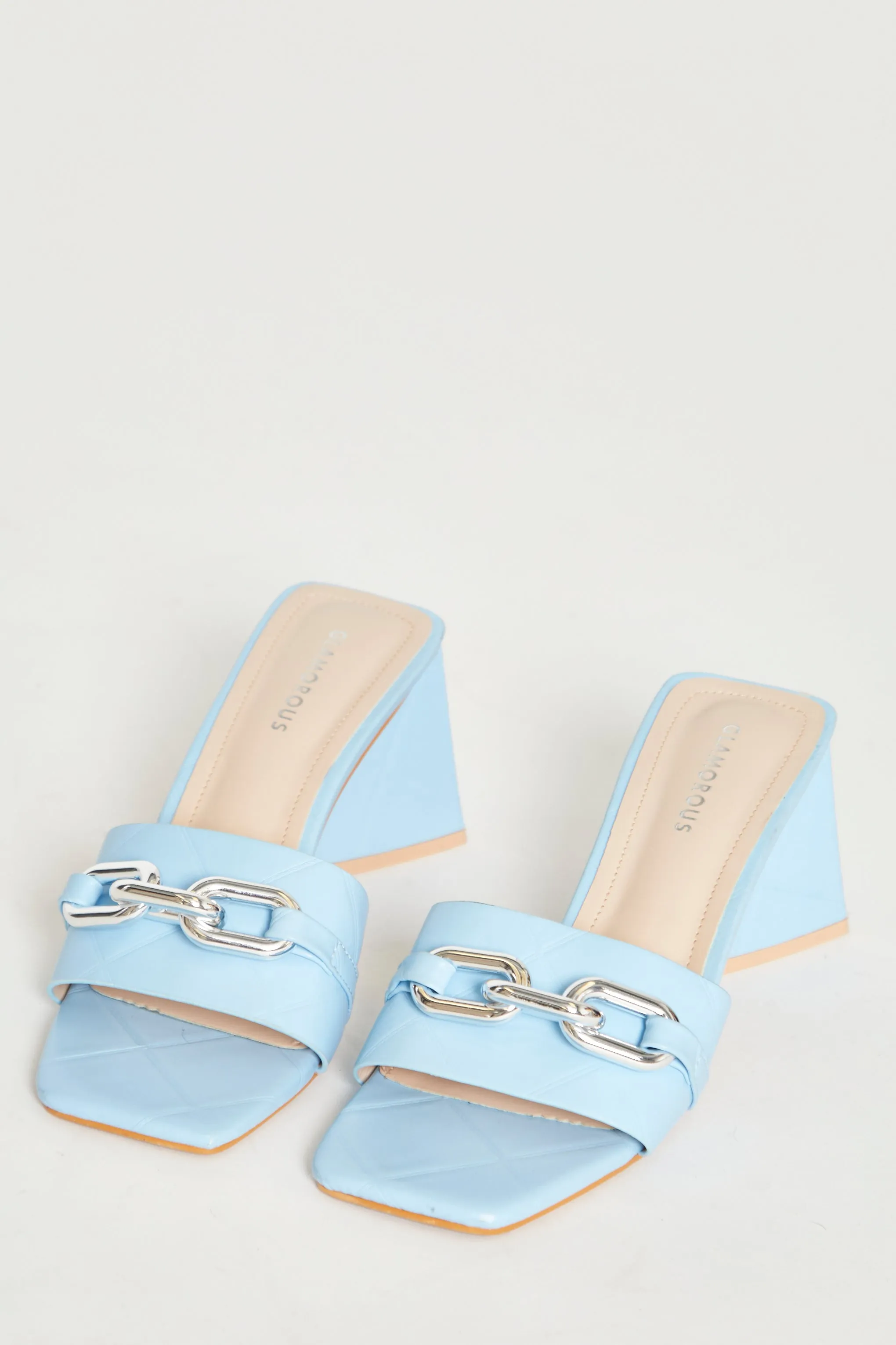 Glamorous Blue Quilted Square Toe Mules