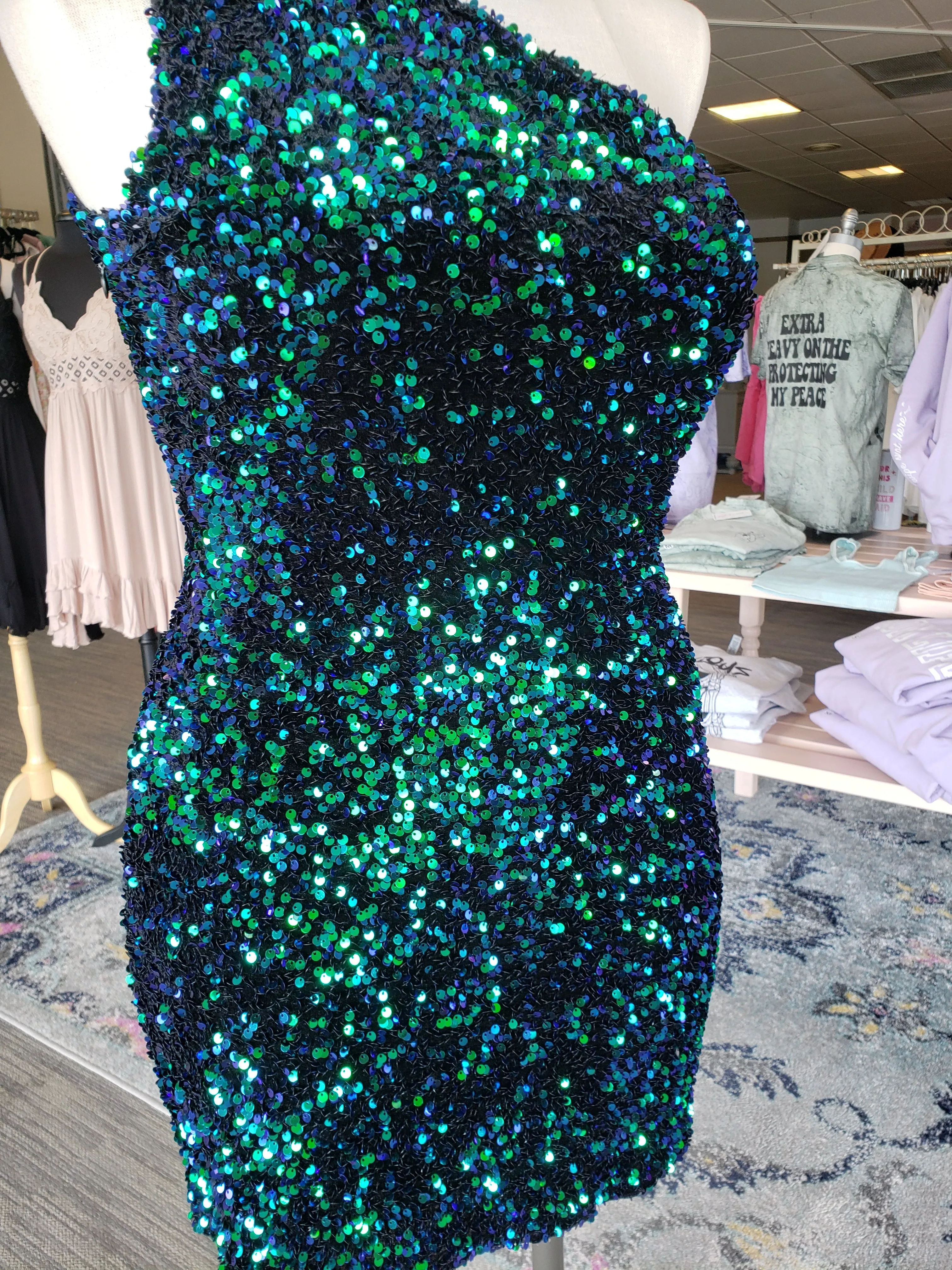 Green/Blue Sequin Bodycon Mini Dress