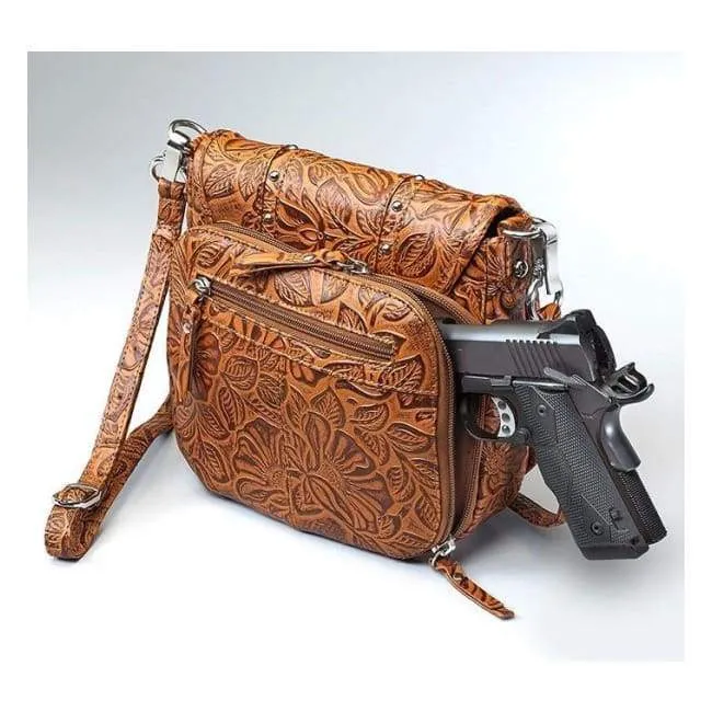 GTM Original Simple Bling Leather Tooled Concealed Carry Crossbody Pouch