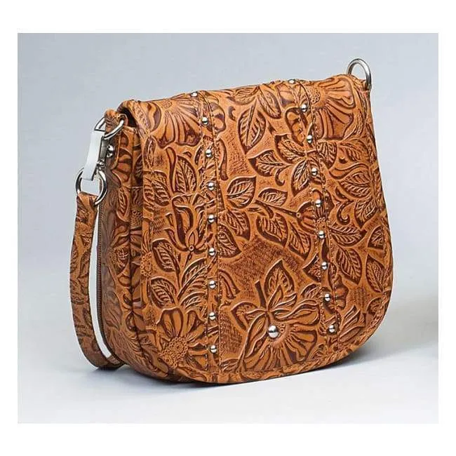 GTM Original Simple Bling Leather Tooled Concealed Carry Crossbody Pouch