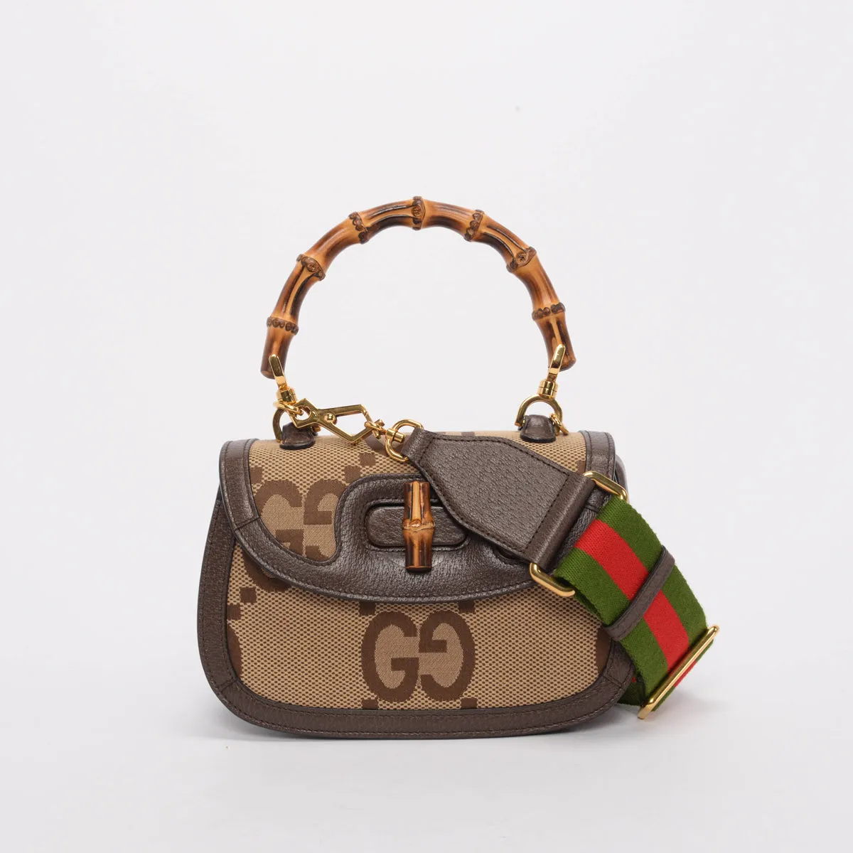 Gucci Brown Jumbo GG Small Bamboo 1947 Bag