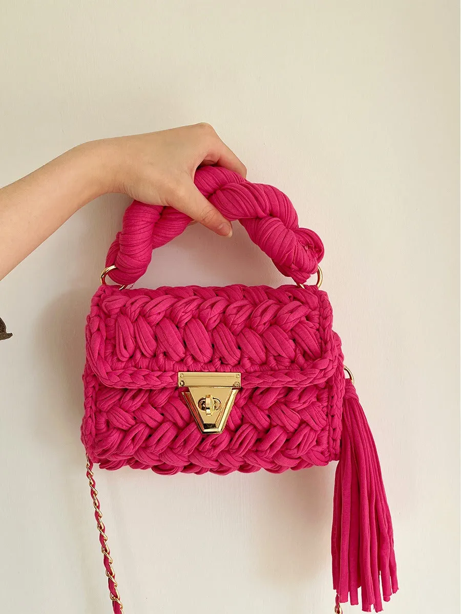 Hand woven crochet bag