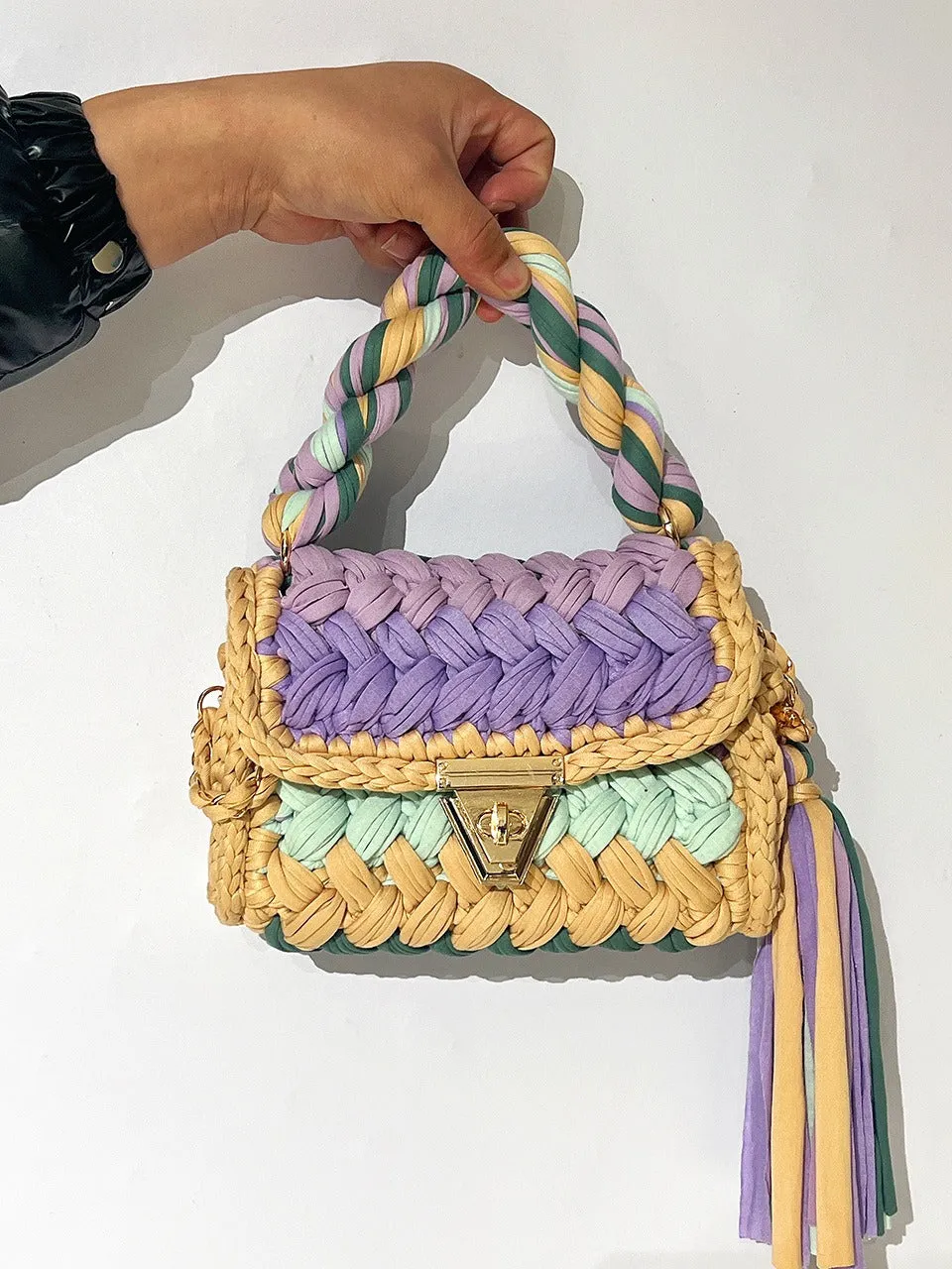 Hand woven crochet bag