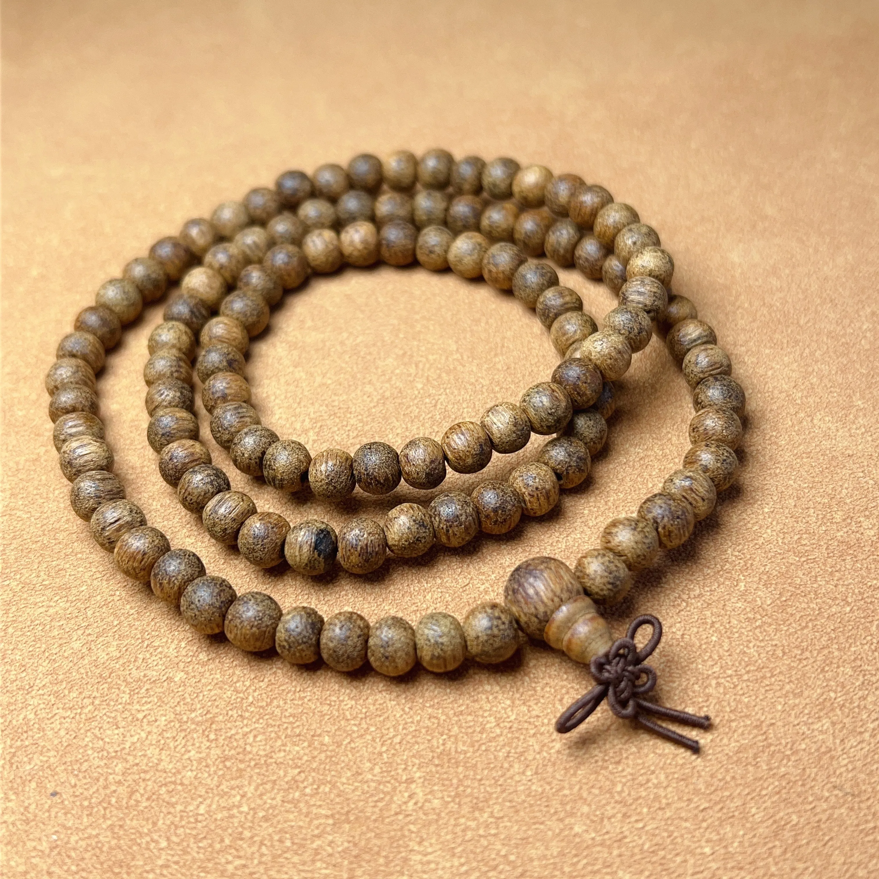 Handmade 108 Beads Tiger Speckle Agarwood Bracelet Necklace | Prayer Mala Beads Meditation Buddhism Zen