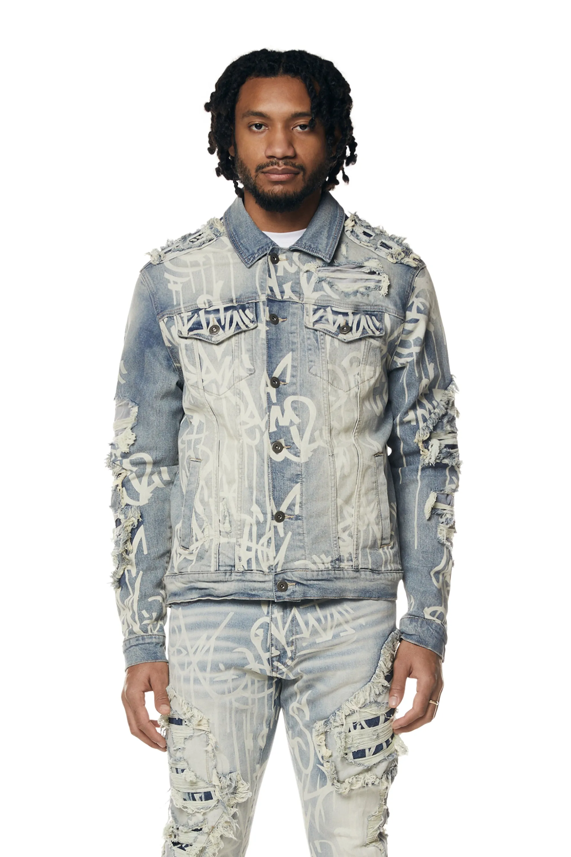 Heavy Rip & Repair Doodle Jean Jacket - Nassau Blue