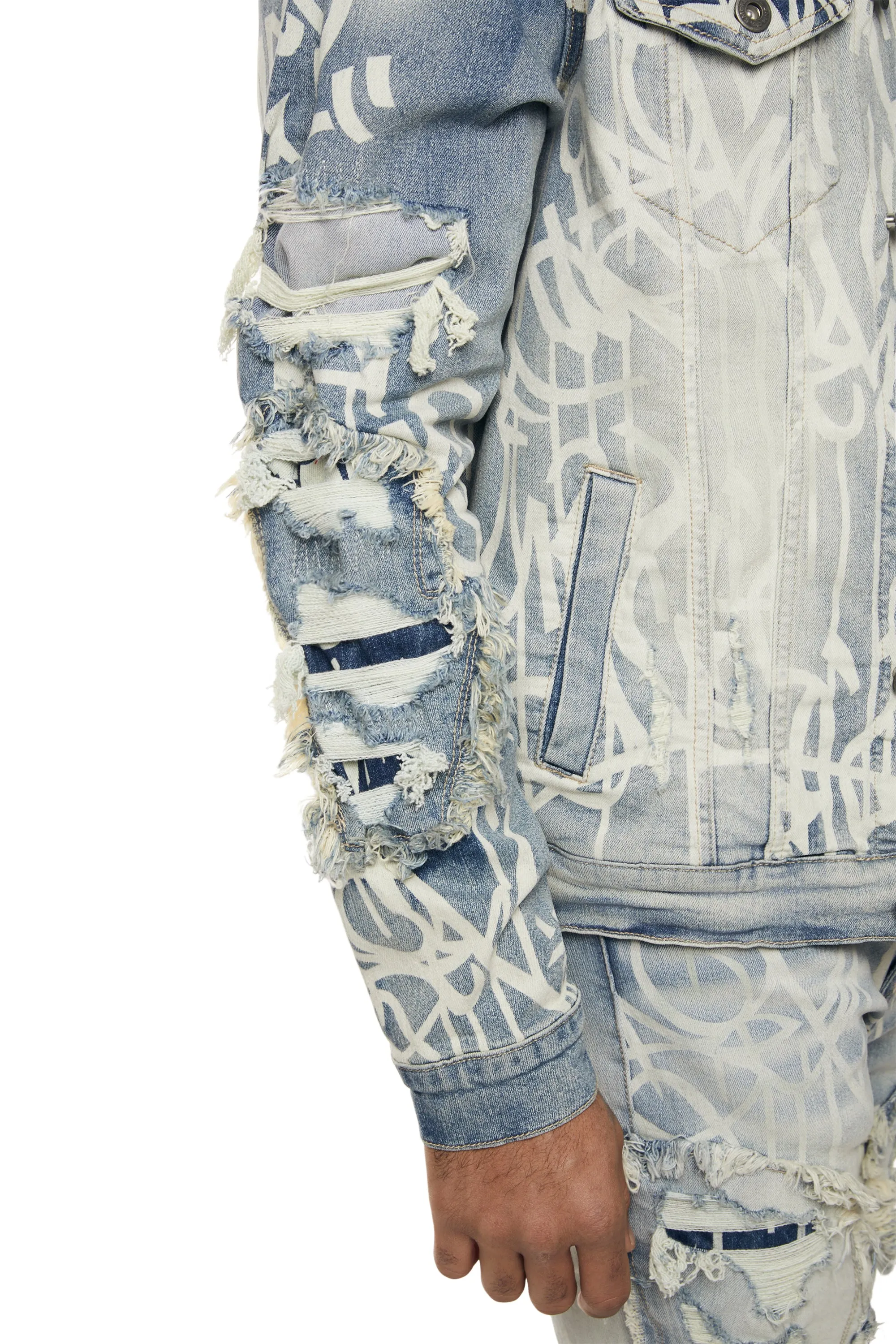 Heavy Rip & Repair Doodle Jean Jacket - Nassau Blue