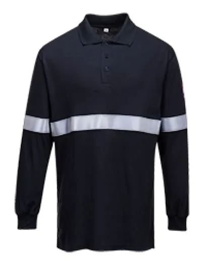 Inherent flame retardant AS Iona long sleeved Polo Shirt Hi viz stripe FRAS Portwest FR03