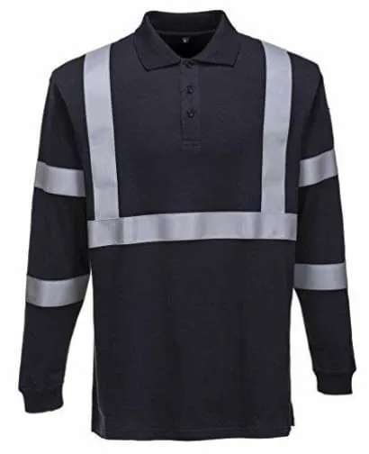 Inherent flame retardant AS Iona long sleeved Polo Shirt Hi viz stripe FRAS Portwest FR03