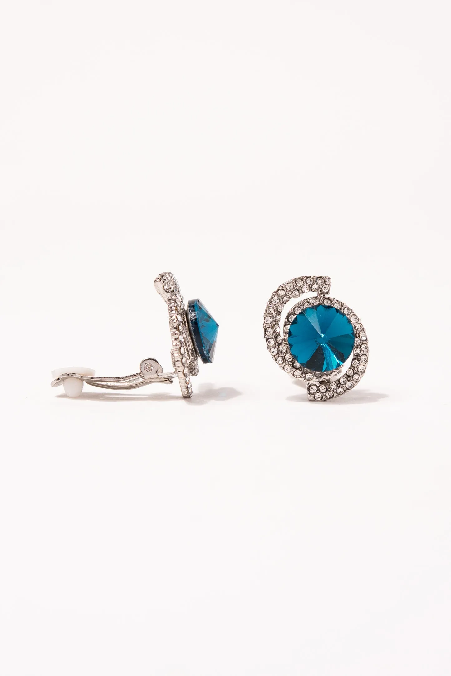 Isabella Orbit Halo Stud Clip-On Earrings - Blue