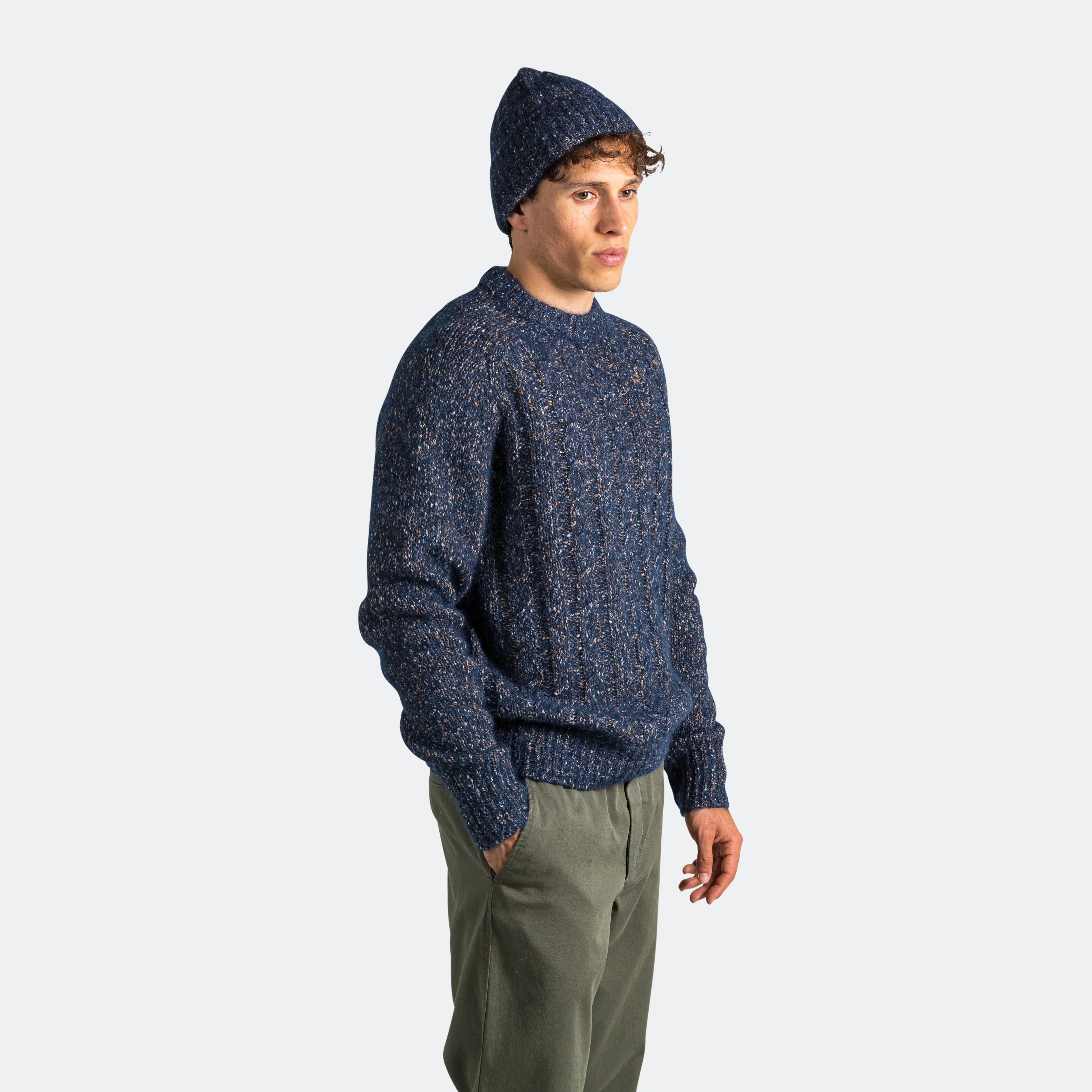 Ivar Cotton Alpaca Cable Sweater - Dark Navy