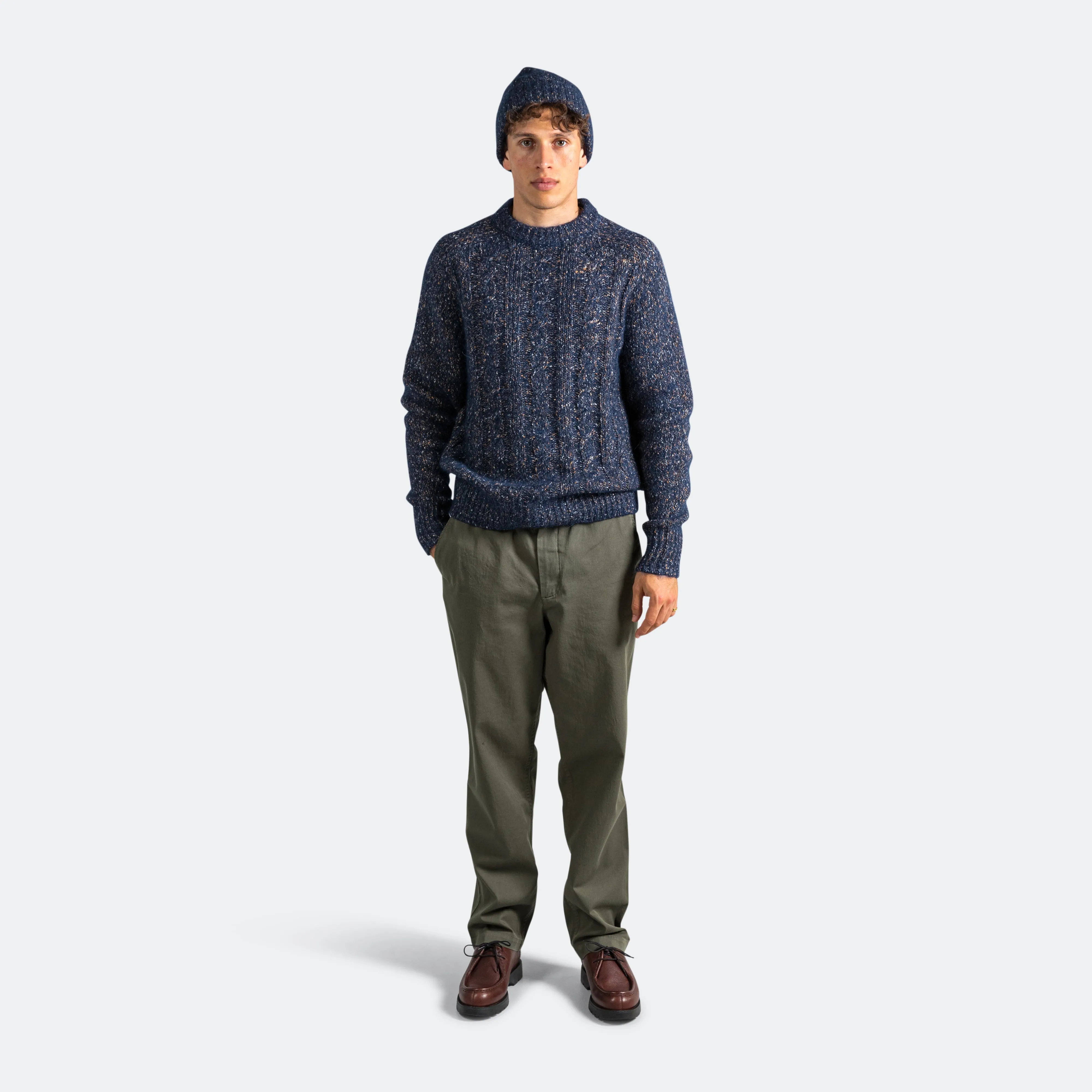 Ivar Cotton Alpaca Cable Sweater - Dark Navy