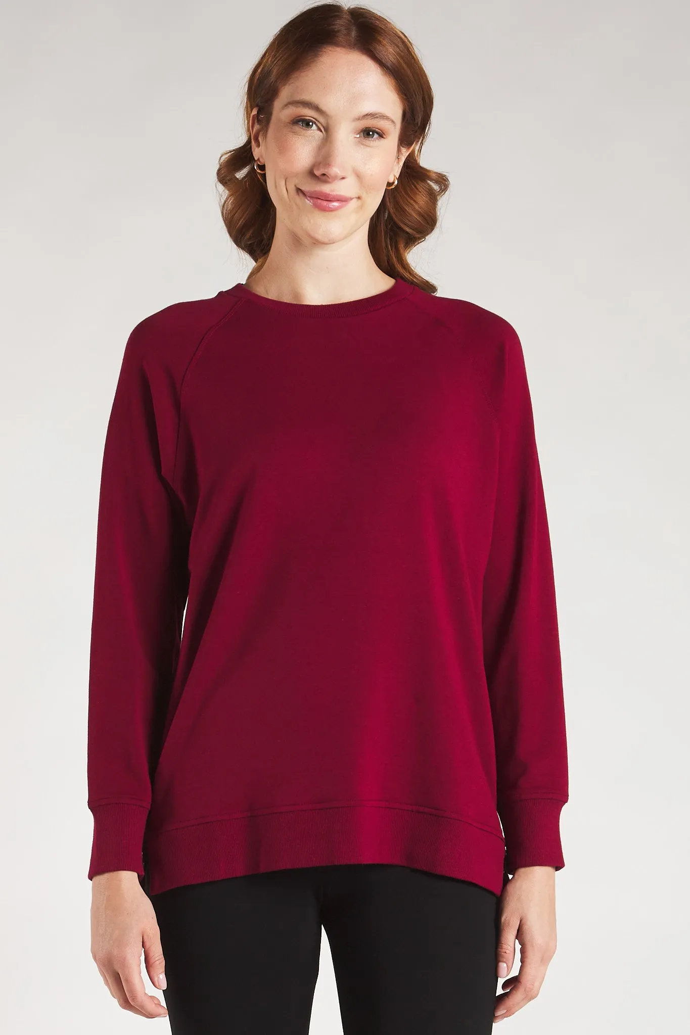 Kamea Side-Zip Bamboo Fleece Sweatshirt - Cranberry