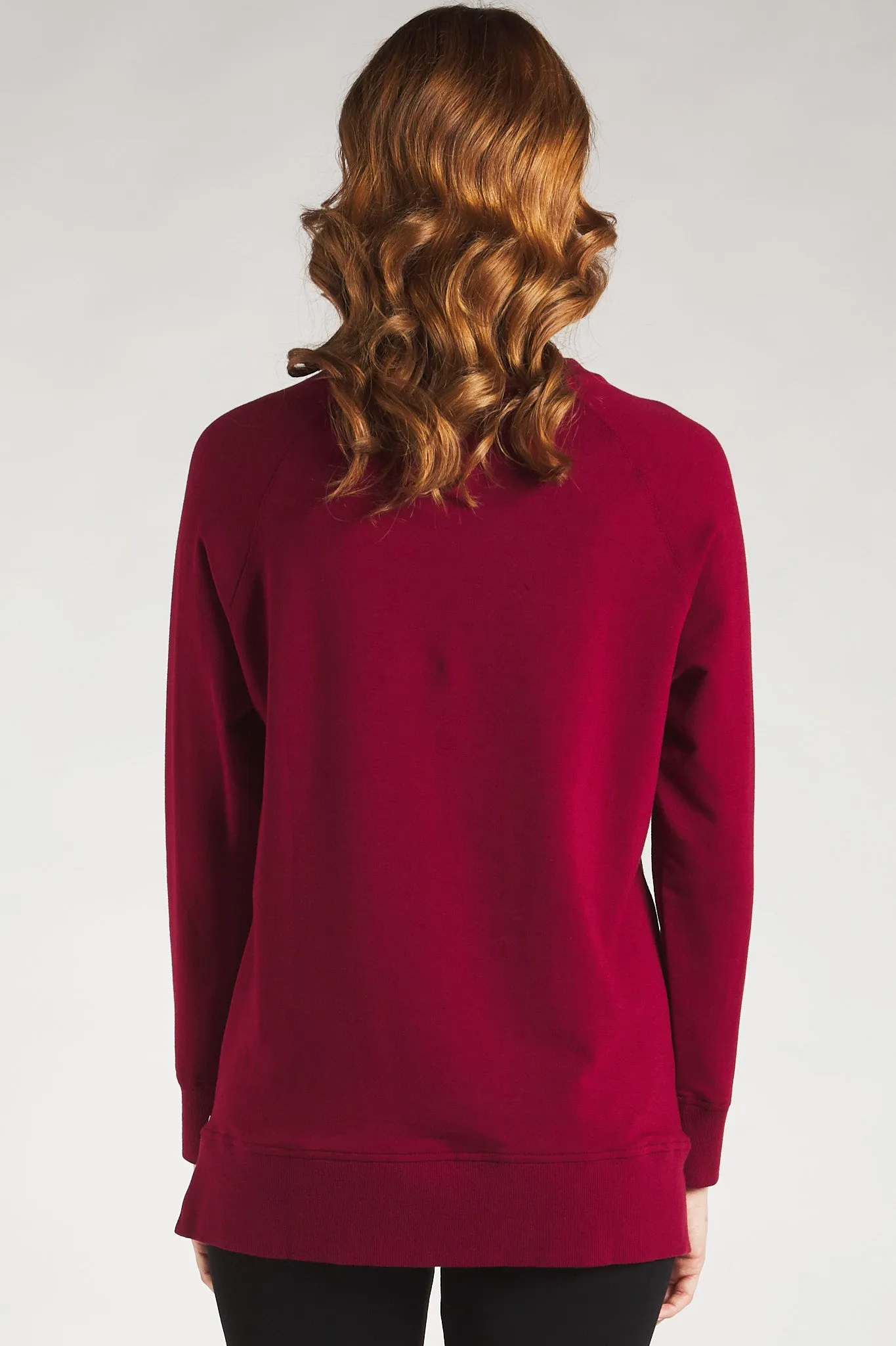 Kamea Side-Zip Bamboo Fleece Sweatshirt - Cranberry