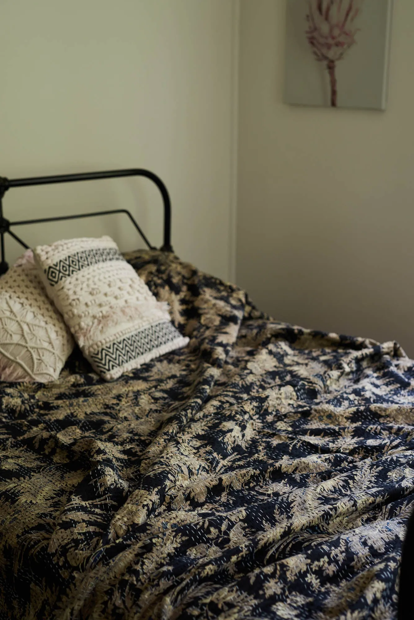 Kantha Quilt Ebony Garden