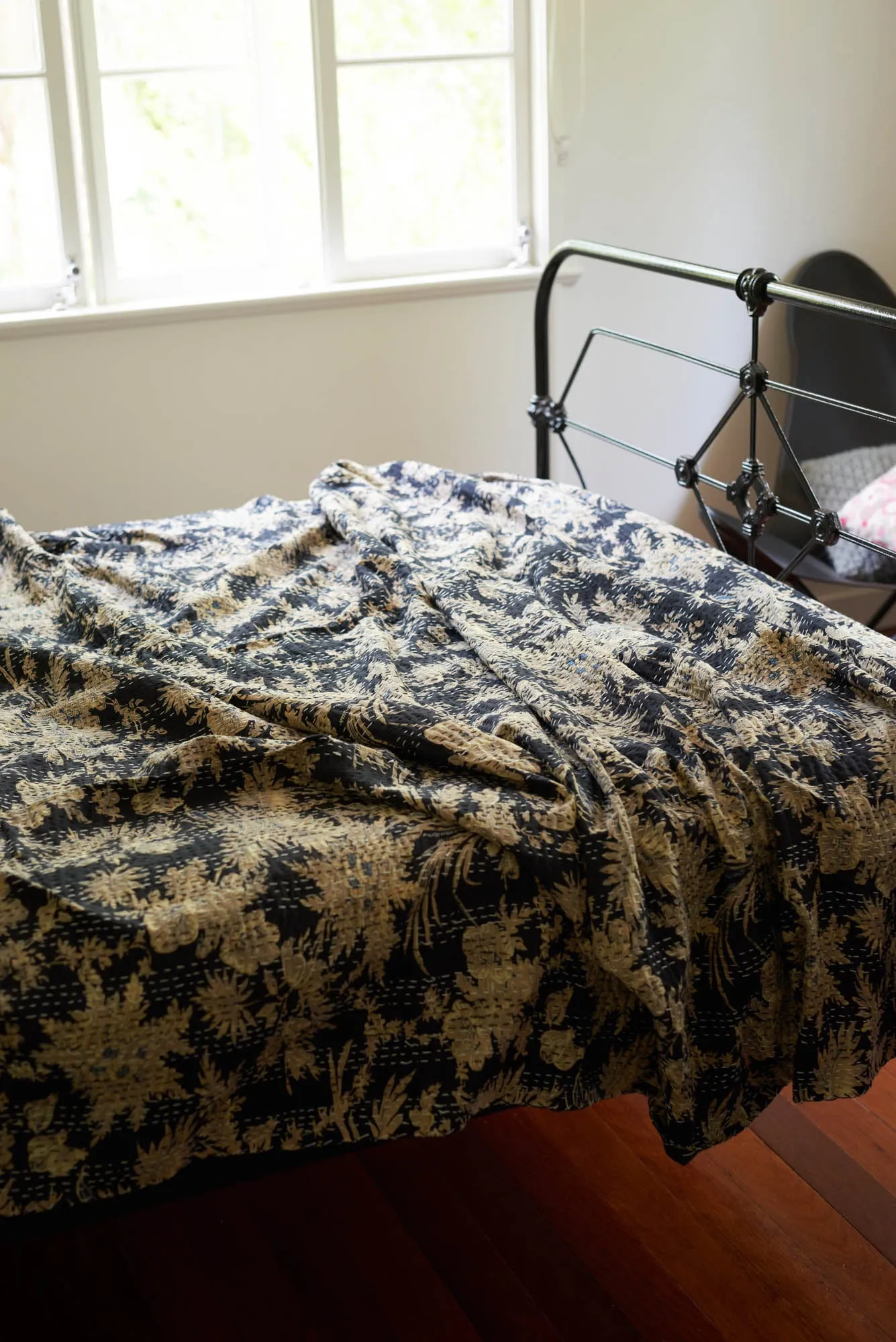 Kantha Quilt Ebony Garden