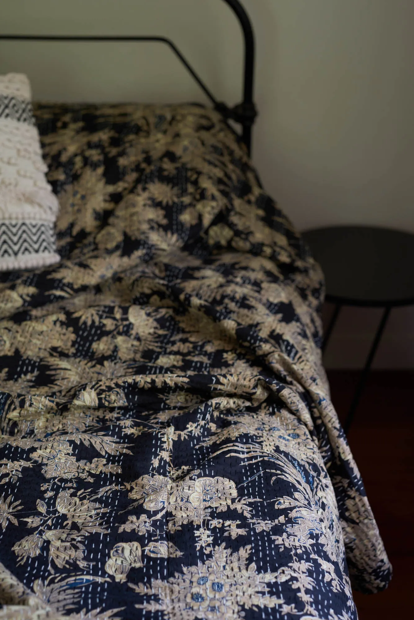 Kantha Quilt Ebony Garden