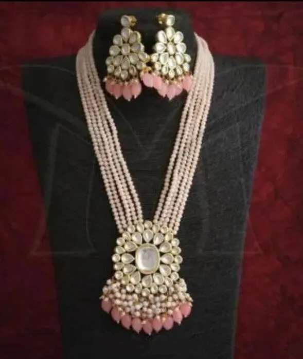 Light Pink Long Necklace & Earring Set